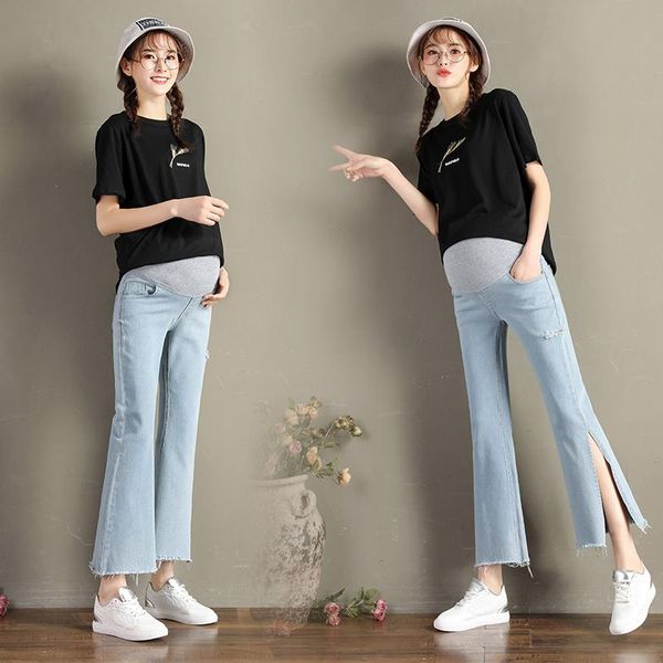 maternity bottoms wide-legged denim pants 2021 summer side split flare cotton trousers stretched high waist pregnant women belly jeans, White
maternity bottoms wide-legged denim pants 2021 summer side split flare cotton trousers stretched high waist pregnant women belly jeans, White