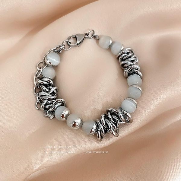 link, chain european and american retro small fragrant cat's eye stone ins fashion simple design sense hip hop dark wind bracelet femal, Black
link, chain european and american retro small fragrant cat's eye stone ins fashion simple design sense hip hop dark wind bracelet femal, Black