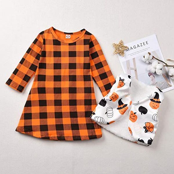 girl's dresses 2pcs kids halloween outfit, plaid o-neck long sleeves dress + cartoon pumpkin waistcoat for girls, 1-6 years, Red;yellow
girl's dresses 2pcs kids halloween outfit, plaid o-neck long sleeves dress + cartoon pumpkin waistcoat for girls, 1-6 years, Red;yellow
