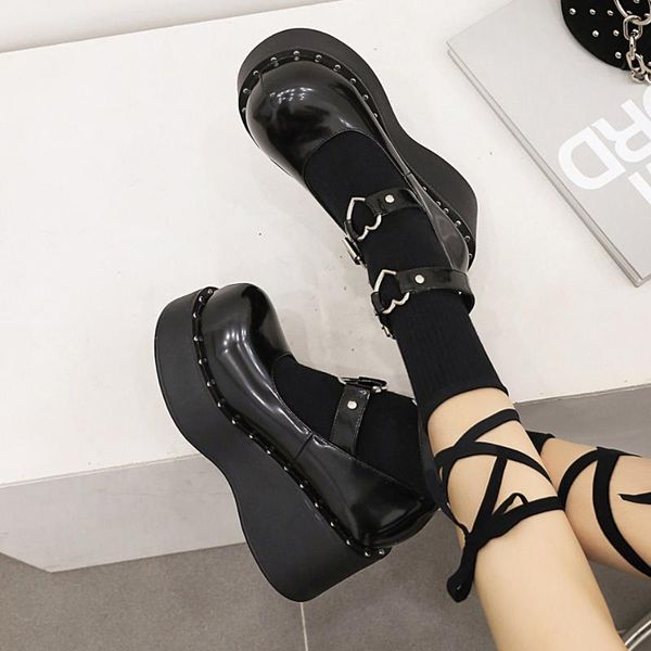 dress shoes dark punk style platform metal love rivet edge street fashion trendy women's pumps wedge with buckles, Black
dress shoes dark punk style platform metal love rivet edge street fashion trendy women's pumps wedge with buckles, Black