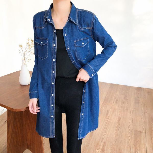 women's spring denim shirt midi cotton long-sleeved blouses shirts coat blusas femininas elegante women blouse 510j 210420, White
women's spring denim shirt midi cotton long-sleeved blouses shirts coat blusas femininas elegante women blouse 510j 210420, White