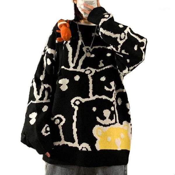 autumn fashion women sweater kawaii bear pattern round collar long sleeve pullover knitwear loose casual streetwear women's sweaters, White;black
autumn fashion women sweater kawaii bear pattern round collar long sleeve pullover knitwear loose casual streetwear women's sweaters, White;black