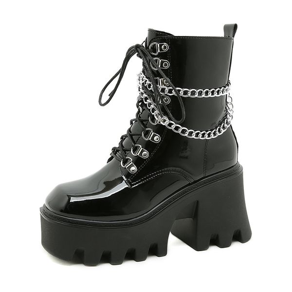 patent leather gothic black boots women heel chain chunky heel platform boots female punk party spring shoes ankle zipper
patent leather gothic black boots women heel chain chunky heel platform boots female punk party spring shoes ankle zipper