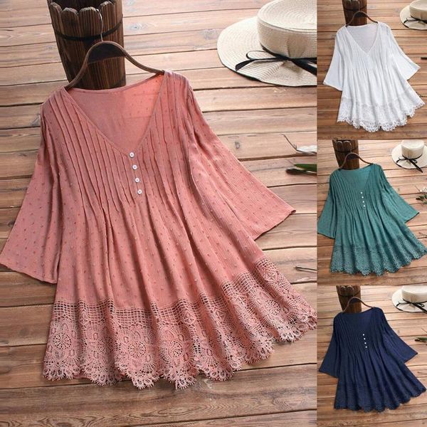 women half sleeve stitching hollow out floral lace hem buttons decor blouse simple female lady autumn fashion shirt women's blouses & s, White
women half sleeve stitching hollow out floral lace hem buttons decor blouse simple female lady autumn fashion shirt women's blouses & s, White