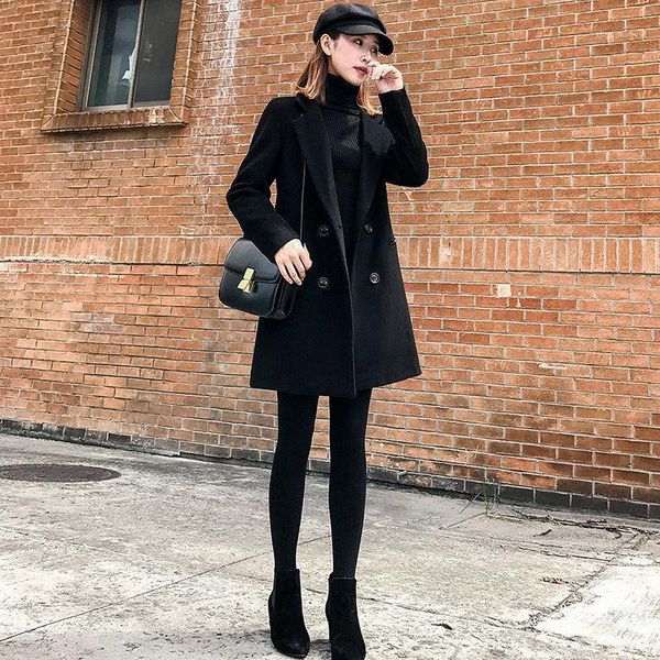 women's wool & blends autumn winter korean women solid woolen coats female long sleeved double breasted jacket outwear casual loose ove, Black
women's wool & blends autumn winter korean women solid woolen coats female long sleeved double breasted jacket outwear casual loose ove, Black