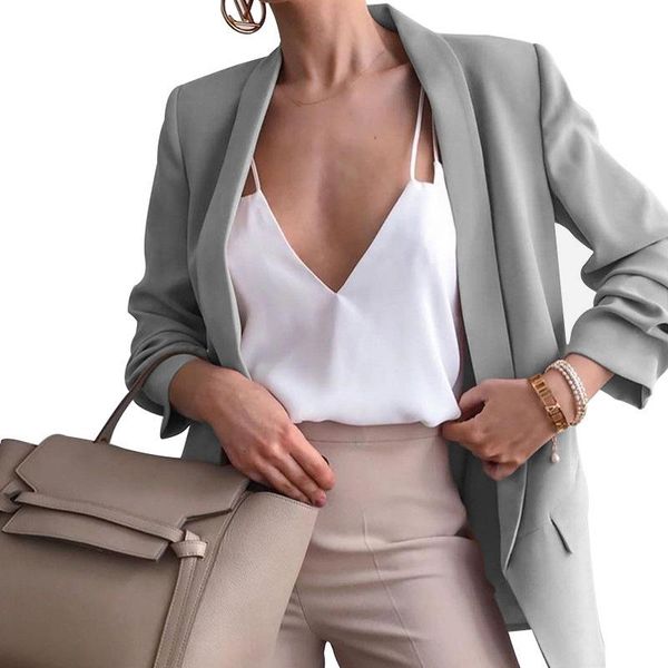 women's suits & blazers autumn women turndown collar v neck pocket solid color long sleeve loose casual fashion lady jacket, White;black
women's suits & blazers autumn women turndown collar v neck pocket solid color long sleeve loose casual fashion lady jacket, White;black