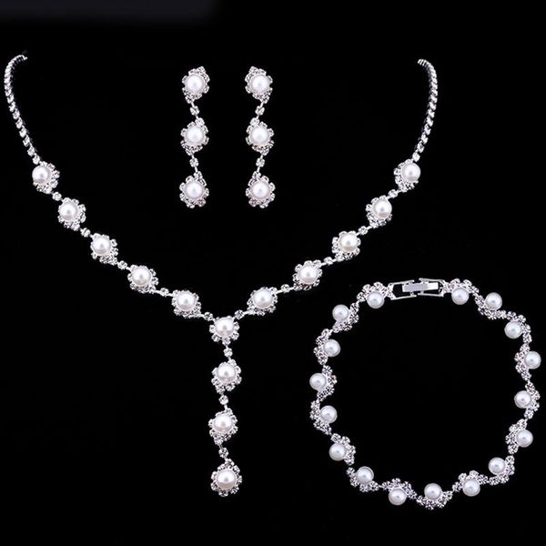 earrings & necklace bridal wedding accessories dress pearl bracelet three-piece set, Silver
earrings & necklace bridal wedding accessories dress pearl bracelet three-piece set, Silver