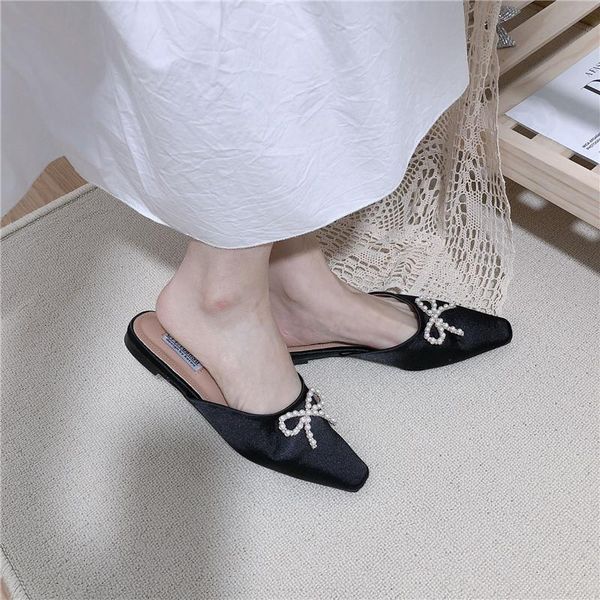 sandals satin ladies and slippers fashion bow design flat shoes shallow mouth pearl mules casual drag dtfi, Black
sandals satin ladies and slippers fashion bow design flat shoes shallow mouth pearl mules casual drag dtfi, Black