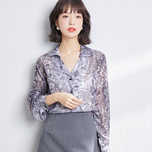 women's blouses & shirts 2021 spring summer shining sequins shirt women chiffon blouse fashion v-neck printed casual office ladies work, White
women's blouses & shirts 2021 spring summer shining sequins shirt women chiffon blouse fashion v-neck printed casual office ladies work, White