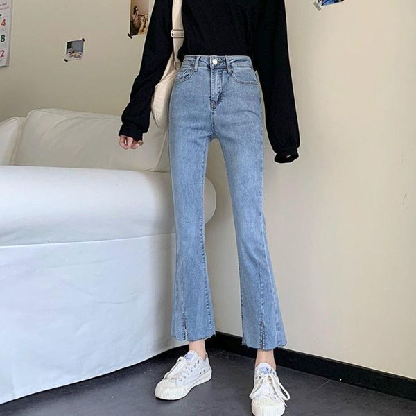 blue front slit bell women jeans bottom elastic skinny flare girl denim pants streetwear ankle length trousers
blue front slit bell women jeans bottom elastic skinny flare girl denim pants streetwear ankle length trousers