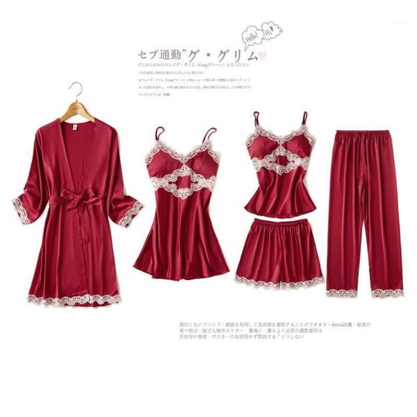 women's wedding 5pcs robe suit sleepwear women casual bathrobe lace trim kimono gown nightwear loose intimate lingerie1 7dh1, Black;red
women's wedding 5pcs robe suit sleepwear women casual bathrobe lace trim kimono gown nightwear loose intimate lingerie1 7dh1, Black;red