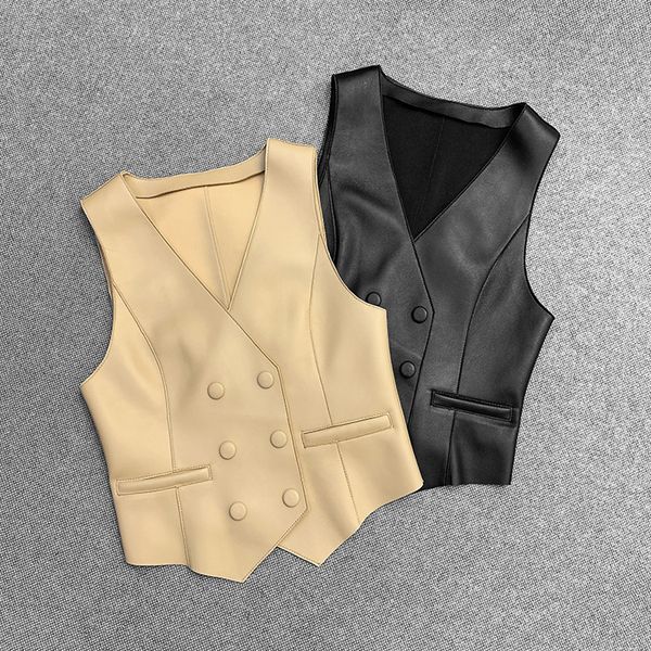 women's jackets spring autumn 2021 female genuine leather double breasted vest chic ol c168, Black;brown
women's jackets spring autumn 2021 female genuine leather double breasted vest chic ol c168, Black;brown