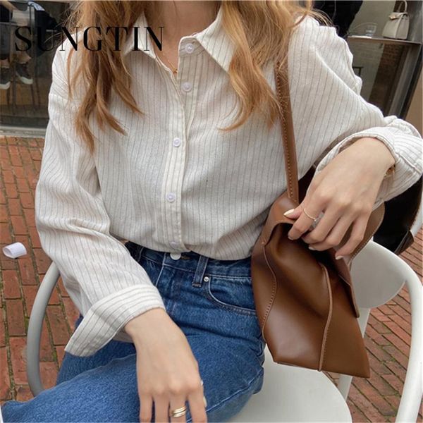 women's blouses & shirts sungtin striped blouse shirt women spring summer elegant simple classic stripe office work vintage 2021 korea, White
women's blouses & shirts sungtin striped blouse shirt women spring summer elegant simple classic stripe office work vintage 2021 korea, White