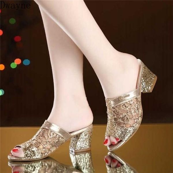 slippers 2021 thick with mesh lace breathable summer fish mouth women, Black