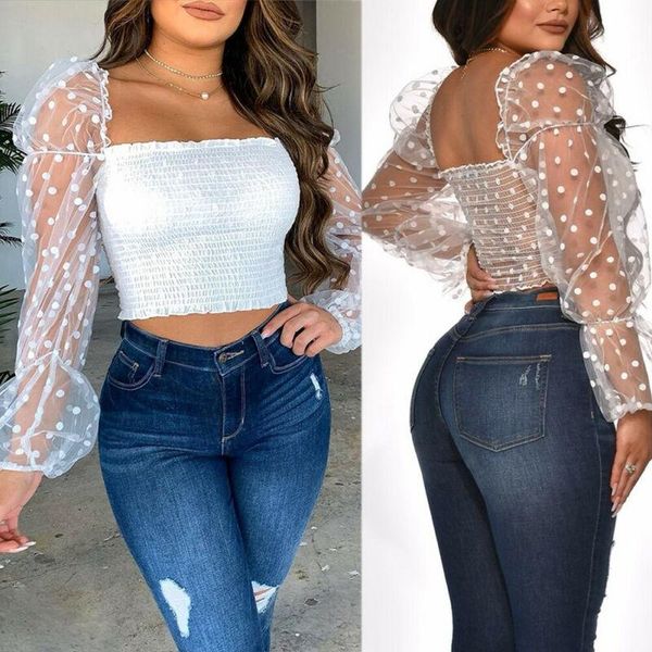 women off shoulder puff long sleeve blouse ladies casual low collar dot blouses plus size women's & shirts, White
women off shoulder puff long sleeve blouse ladies casual low collar dot blouses plus size women's & shirts, White