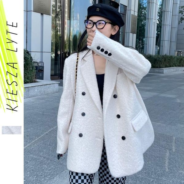 women's wool & blends korean white woolen coat luxury elegant lady winter casual double-breasted loose thick jackets outwear, Black
women's wool & blends korean white woolen coat luxury elegant lady winter casual double-breasted loose thick jackets outwear, Black