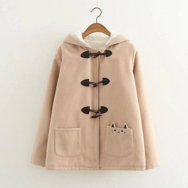 women's wool & blends coat women fashion horn button fleece loose jacket hooded cartoon cat warm 2021 lamb sweet lovely winter, Black
women's wool & blends coat women fashion horn button fleece loose jacket hooded cartoon cat warm 2021 lamb sweet lovely winter, Black