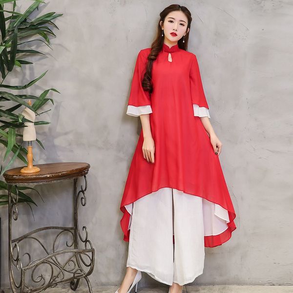 new national style embroidery tang suit wide-leg pants set retro long cheongsam trousers women 2 piece set plus size 11902, Red
new national style embroidery tang suit wide-leg pants set retro long cheongsam trousers women 2 piece set plus size 11902, Red