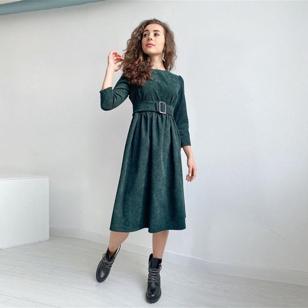 high waist casual o-neck three quarter sleeves knee-length corduroy dresses woman basic solid belt a-line dress 2021 chic, Black;gray
high waist casual o-neck three quarter sleeves knee-length corduroy dresses woman basic solid belt a-line dress 2021 chic, Black;gray