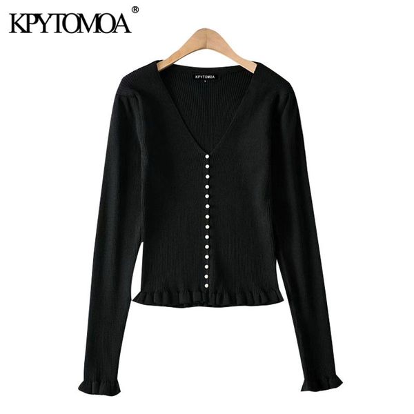 women fashion faux pearl buttons cropped knitted cardigan sweater vintage long sleeve female outerwear chic 210416, White;black
women fashion faux pearl buttons cropped knitted cardigan sweater vintage long sleeve female outerwear chic 210416, White;black