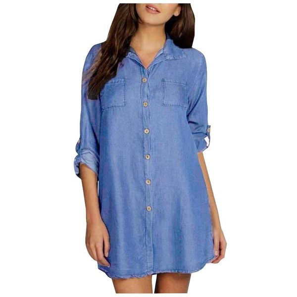 casual dresses spring dress long sleeve shirt women mini denim turn-down collar button loose 2021, Black;gray
casual dresses spring dress long sleeve shirt women mini denim turn-down collar button loose 2021, Black;gray