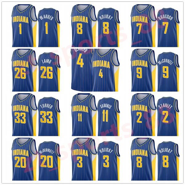 basketball jerseys indianapacers men victor oladipo domantas sabonis my les turner 20/21 swingman cityjersey blue icon edition, Black;red
