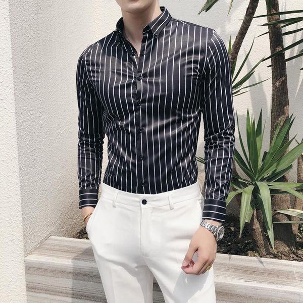 gzdeerax mens shirts luxury stripe long sleeve dress camisa masculina fashion slim fit party male shirt casual men's, White;black
gzdeerax mens shirts luxury stripe long sleeve dress camisa masculina fashion slim fit party male shirt casual men's, White;black