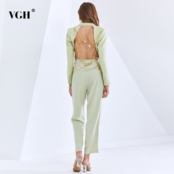 vgh casual ol two piece set for women notched patchwork chains backless blazer high waist solid pants black suit female new 210421, White
vgh casual ol two piece set for women notched patchwork chains backless blazer high waist solid pants black suit female new 210421, White