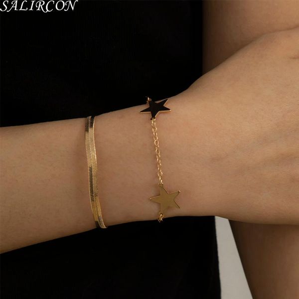 link, chain fashion korean punk geometric star pendant bracelets bangles women multi layer flat blade snake link jewelry, Black
link, chain fashion korean punk geometric star pendant bracelets bangles women multi layer flat blade snake link jewelry, Black