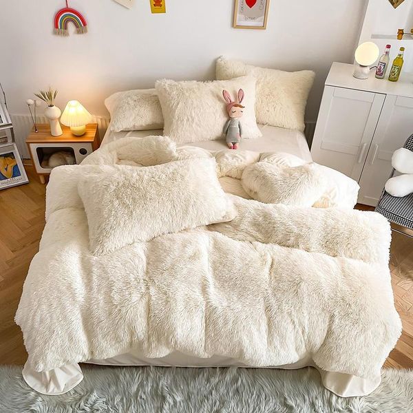 bedding sets luxury plush shaggy set faux fur fluffy duvet cover with zipper closure ultra soft crystal velvet bed sheet pillowcases