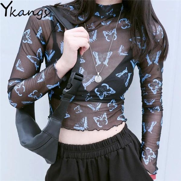 women's t-shirt summer butterfly print women see through vintage transparent mesh harajuku streetwear female 2021, White
women's t-shirt summer butterfly print women see through vintage transparent mesh harajuku streetwear female 2021, White