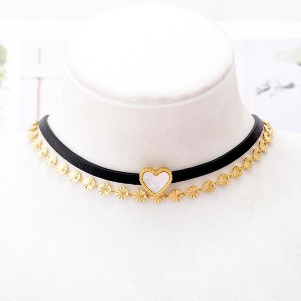 chokers trendy design jewelry double white shell love choker necklace leather cord 316 stainless steel chain does not fade, Golden;silver
chokers trendy design jewelry double white shell love choker necklace leather cord 316 stainless steel chain does not fade, Golden;silver