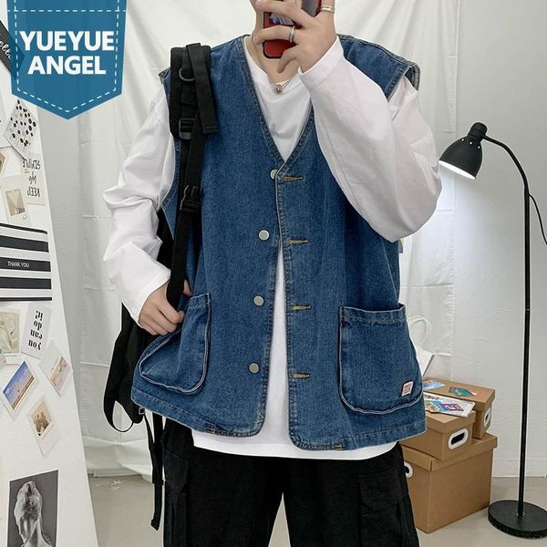 men's vests vintage mens spring autumn loose fit denim vest v neck single breasted sleeveless jacket preppy casual waistcoat pocket top, Black;white
men's vests vintage mens spring autumn loose fit denim vest v neck single breasted sleeveless jacket preppy casual waistcoat pocket top, Black;white
