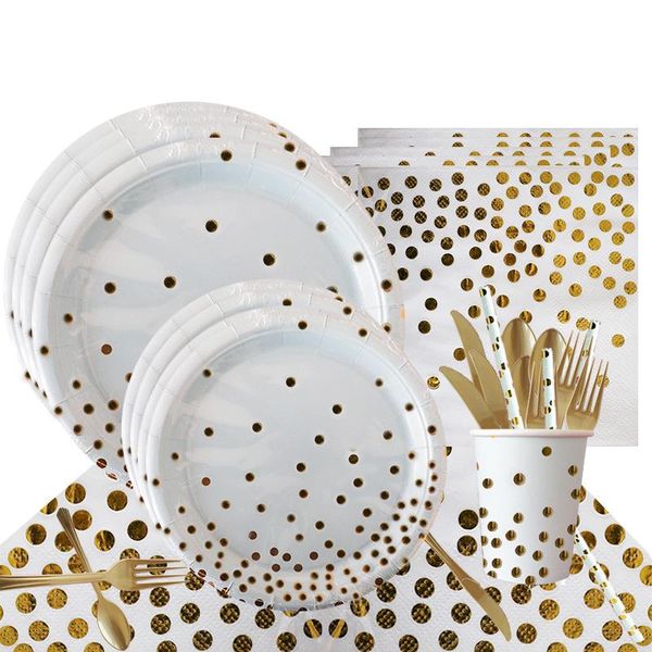 disposable dinnerware bronzing golden dots party tableware set supplies tissue paper tray for baby shower birthday
disposable dinnerware bronzing golden dots party tableware set supplies tissue paper tray for baby shower birthday