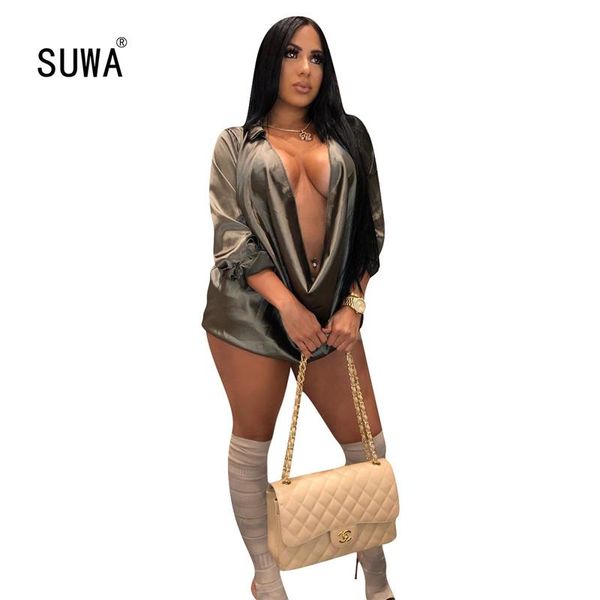casual dresses suwa on night club wear fashion solid color long vestidos party lady turn-down collar deep v neck knee-length dress, Black;gray
casual dresses suwa on night club wear fashion solid color long vestidos party lady turn-down collar deep v neck knee-length dress, Black;gray