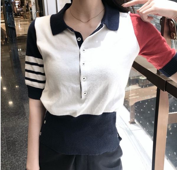 tb short t-shirt women's 2021 spring and summer new color blocking half sleeve knitted thin polo collar air conditioner shirt, White
tb short t-shirt women's 2021 spring and summer new color blocking half sleeve knitted thin polo collar air conditioner shirt, White
