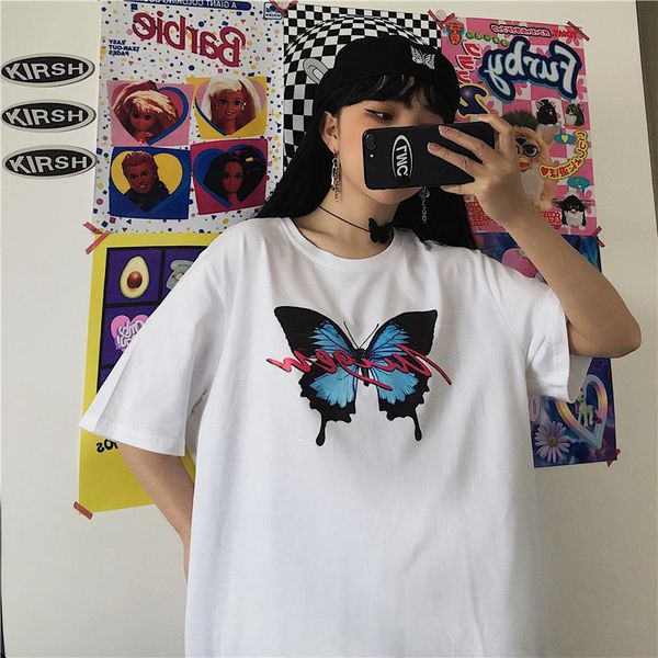 women's t-shirt streetwear ulzzang harajuku vintage blue butterfly print summer oversize loose casual women, White
women's t-shirt streetwear ulzzang harajuku vintage blue butterfly print summer oversize loose casual women, White