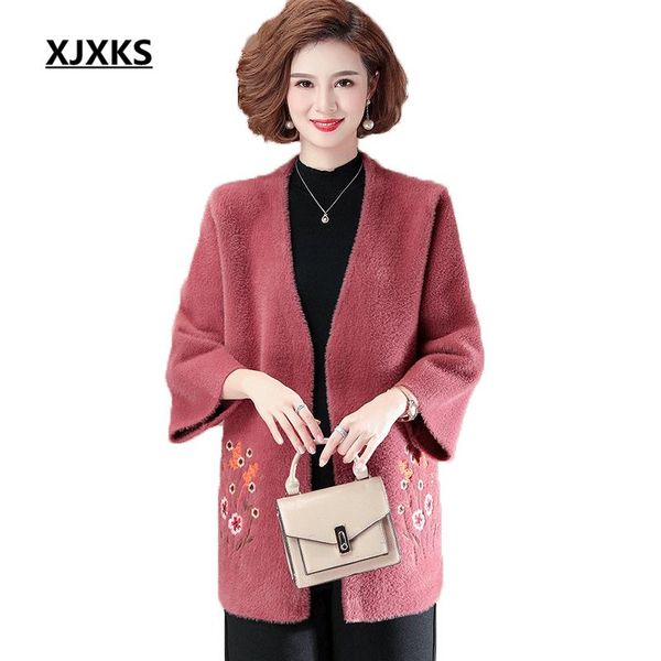 women's wool & blends xjxks fashion v-neck women woolen coat 2021 spring autumn high-quality embroidery cardigan, Black
women's wool & blends xjxks fashion v-neck women woolen coat 2021 spring autumn high-quality embroidery cardigan, Black