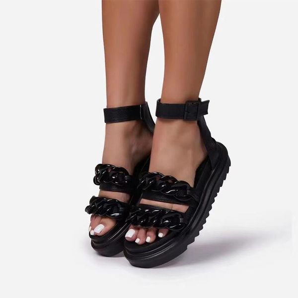 sandals summer 2021 women buckle metal woman chain platform flat shoes female pu leather peep toe ladies big size footwear, Black
sandals summer 2021 women buckle metal woman chain platform flat shoes female pu leather peep toe ladies big size footwear, Black