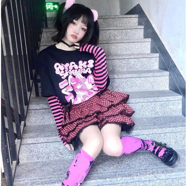 japanese harajuku girl cute cartoon print t shirts fake two pieces striped patchwork long sleeve t-shirt student casual tees, White
japanese harajuku girl cute cartoon print t shirts fake two pieces striped patchwork long sleeve t-shirt student casual tees, White