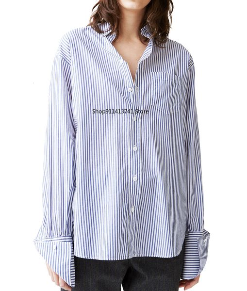 women's blouses & shirts cotton shirt, 100% wide white and blue stripes, women's retro loose wide, direct shipment
women's blouses & shirts cotton shirt, 100% wide white and blue stripes, women's retro loose wide, direct shipment