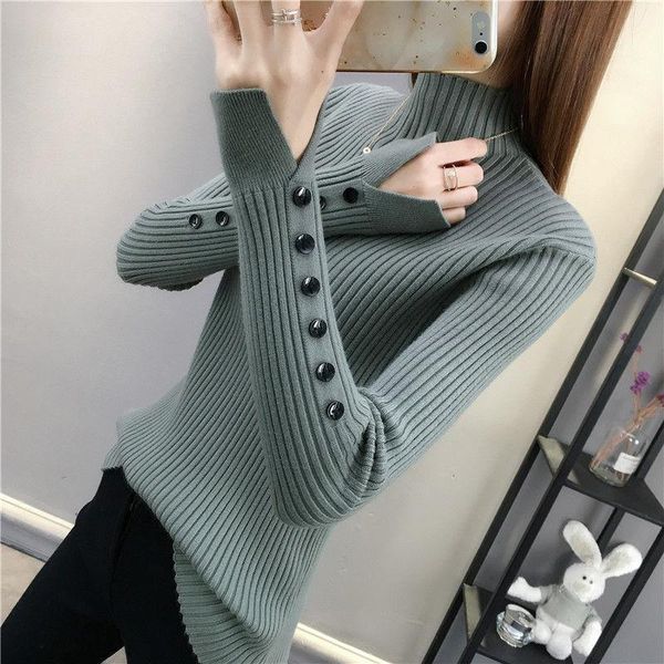women's sweaters slim knitted elastic turtleneck women sweater pullovers winter vintage 2021 button solid all match female pulls, White;black
women's sweaters slim knitted elastic turtleneck women sweater pullovers winter vintage 2021 button solid all match female pulls, White;black