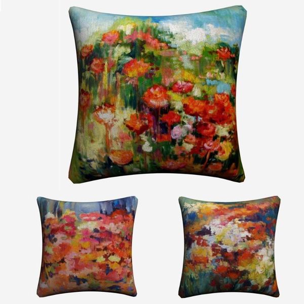 

cushion/decorative pillow watercolor flowers abstract paint soft cotton linen cushion covers 45x45 cm vintage pillowcase for sofa home decor