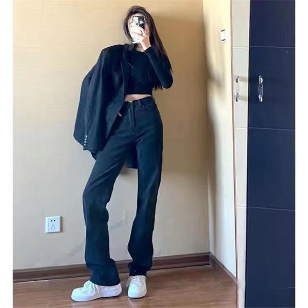 women's jeans straight leg denim pants high waist loose 2021 spring woman clothing streetwear trousers, Blue
women's jeans straight leg denim pants high waist loose 2021 spring woman clothing streetwear trousers, Blue