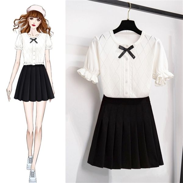 summer two piece set woman white knitting short sleeve and high waist pleated mini skirt female fashion sweet suit 210519
summer two piece set woman white knitting short sleeve and high waist pleated mini skirt female fashion sweet suit 210519