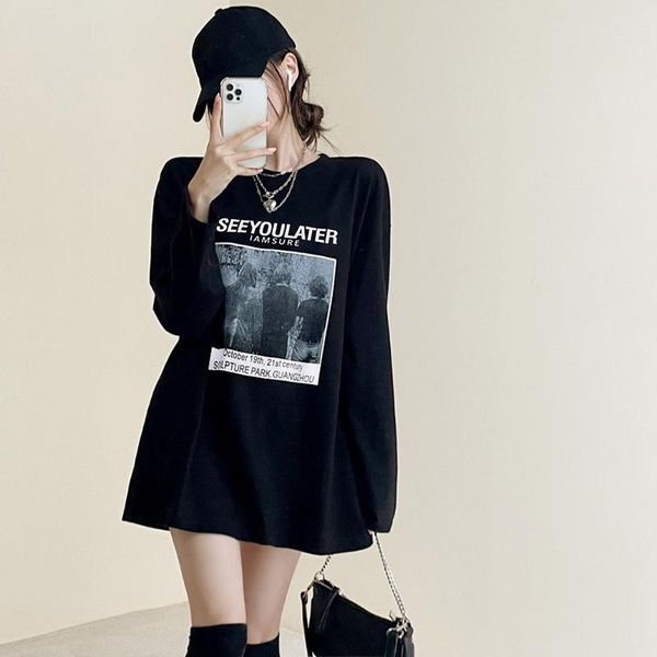 women's t-shirt european and american street fashion trends loose printed mid-length casual long-sleeved top, White
women's t-shirt european and american street fashion trends loose printed mid-length casual long-sleeved top, White
