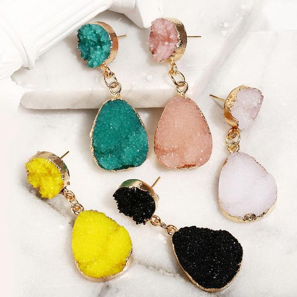 dangle & chandelier 1pair female druzy stone earrings for women jewelry crystal resin pink eardrop christmas earing, Silver