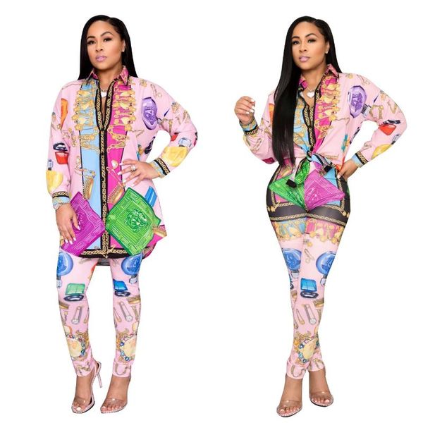 women's two piece pants 2021 autumn commuter street ethnic style button long sleeve shirt fashionable casual print set, White
women's two piece pants 2021 autumn commuter street ethnic style button long sleeve shirt fashionable casual print set, White