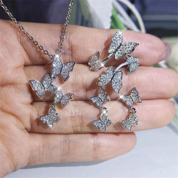 choucong brand unique luxury jewelry set sweet cute 925 sterling silver butterfly pendant open adjustable women wedding ring stud earring cl, Slivery;golden
choucong brand unique luxury jewelry set sweet cute 925 sterling silver butterfly pendant open adjustable women wedding ring stud earring cl, Slivery;golden