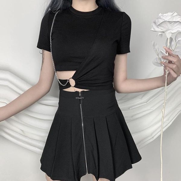 women's t-shirt 2021 summer dark design sense slimming women high waist and navel personality scheming short-sleeved trend, White
women's t-shirt 2021 summer dark design sense slimming women high waist and navel personality scheming short-sleeved trend, White